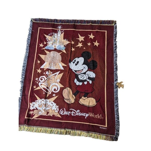 Mickey Mouse Disney Tapestry Woven Throw Blanket Walt World Magic Epcot Afghan - Picture 2 of 6